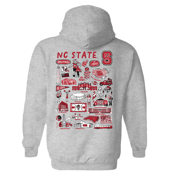 North Carolina State Wolfpacks Hand Sketched Vive La Fete Impressions Artwork Red Cotton Fleece Long Sleeve Hoodie - Vive La Fête - Online Apparel Store
