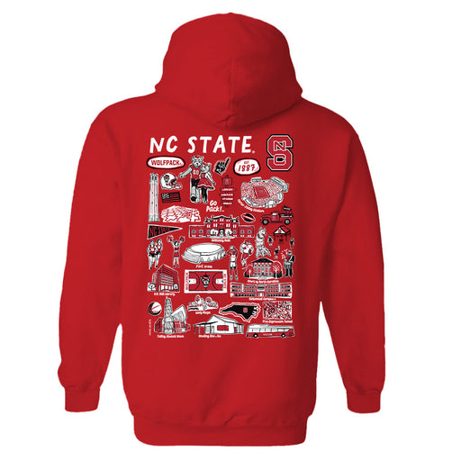 North Carolina State Wolfpacks Hand Sketched Vive La Fete Impressions Artwork Red Cotton Fleece Long Sleeve Hoodie - Vive La Fête - Online Apparel Store
