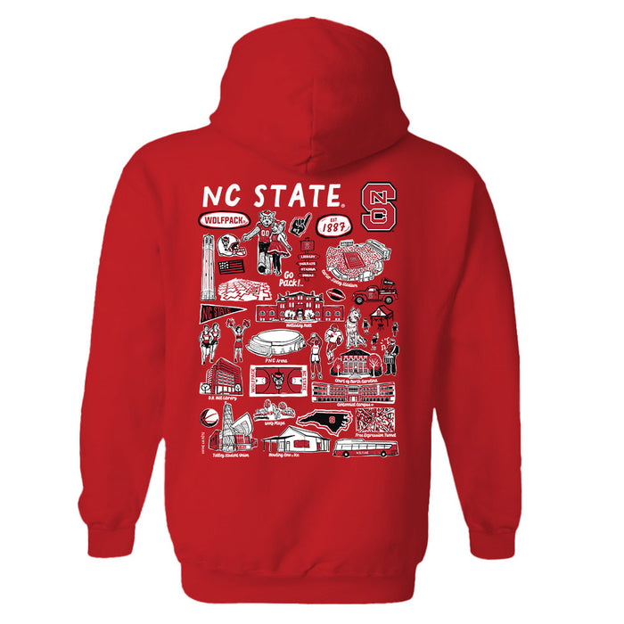 North Carolina State Wolfpacks Hand Sketched Vive La Fete Impressions Artwork Red Cotton Fleece Long Sleeve Hoodie - Vive La Fête - Online Apparel Store