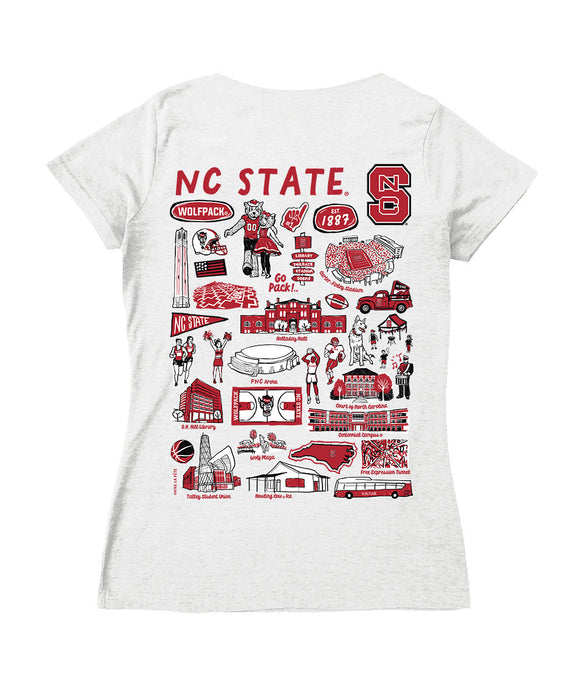 North Carolina State Wolfpacks Hand Sketched Vive La Fete Impressions Artwork Grey Women Cotton Short Sleeve V-Neck Tshi