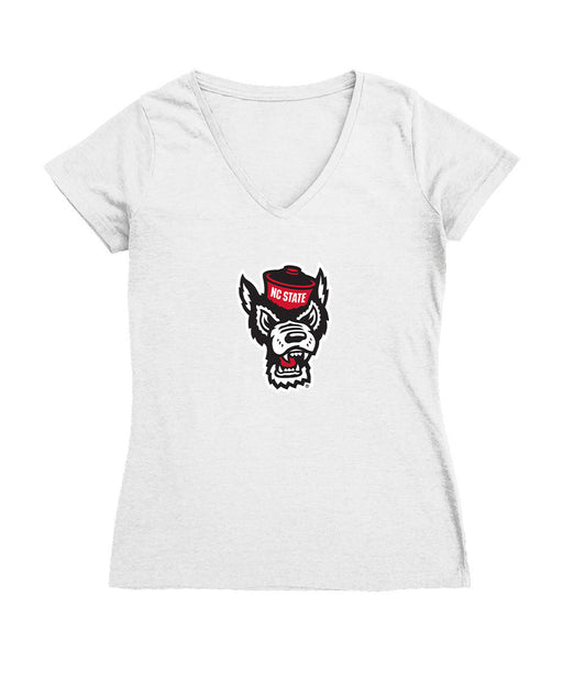 North Carolina State Wolfpacks Women's V-neck Fitted Cotton T-Shirt White
