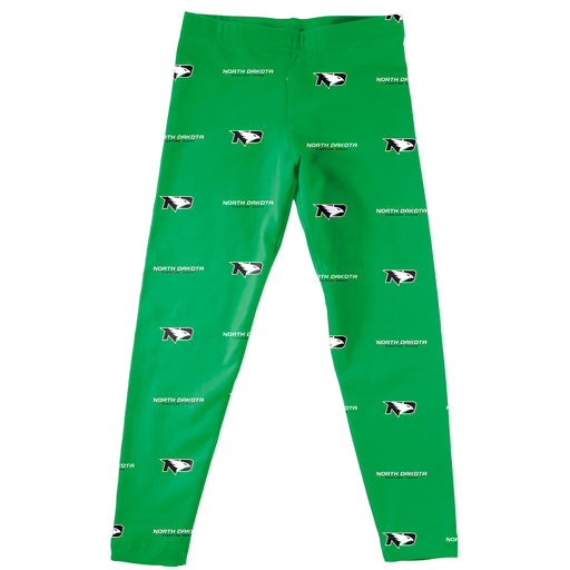 North Dakota Fighting Hawks Vive La Fete Girls All Over Two Logos Elastic Waist Classic Play Green Leggings Tights