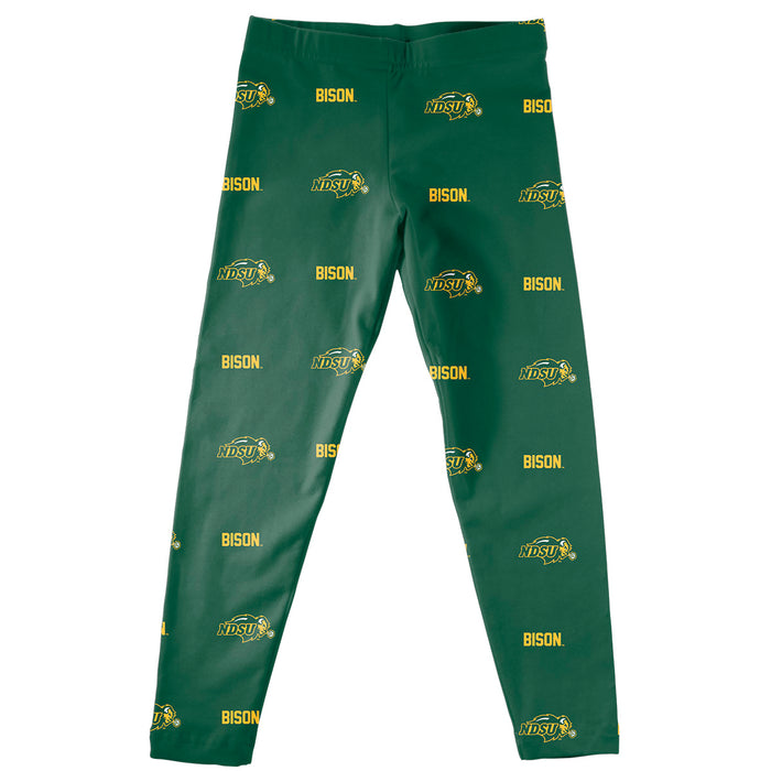 North Dakota Bison Vive La Fete Girls Game Day All Over Two Logos Elastic Waist Classic Play Green Leggings Tights