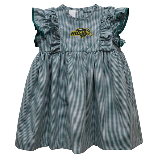 North Dakota Bison Embroidered Hunter Green Gingham Ruffle Dress