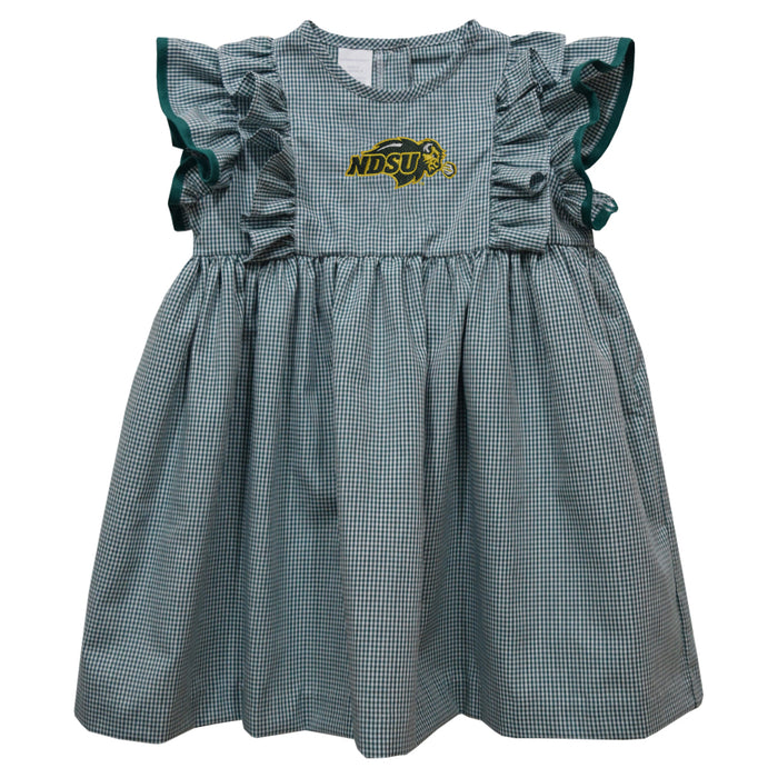 North Dakota Bison Embroidered Hunter Green Gingham Ruffle Dress