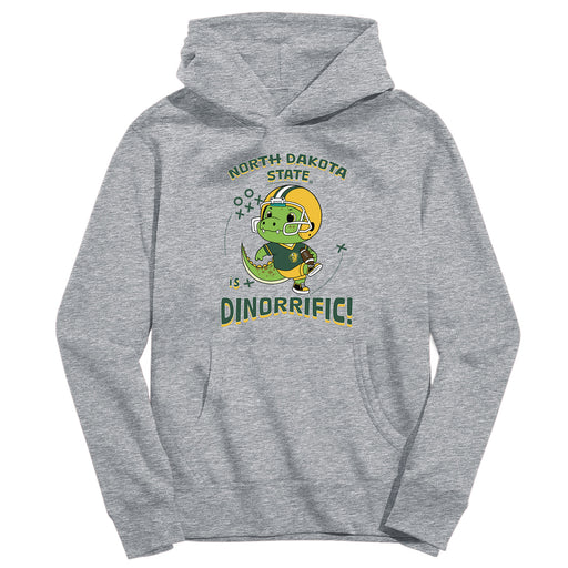 North Dakota Bison Dinorrific Heather Grey Cotton Youth Hoodie