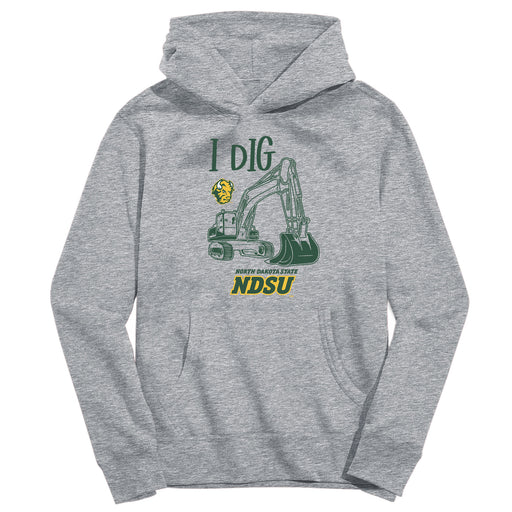 North Dakota Bison Excavator Heather Grey Cotton Youth Hoodie