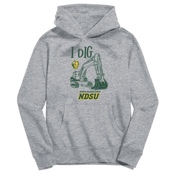 North Dakota Bison Excavator Heather Grey Cotton Youth Hoodie