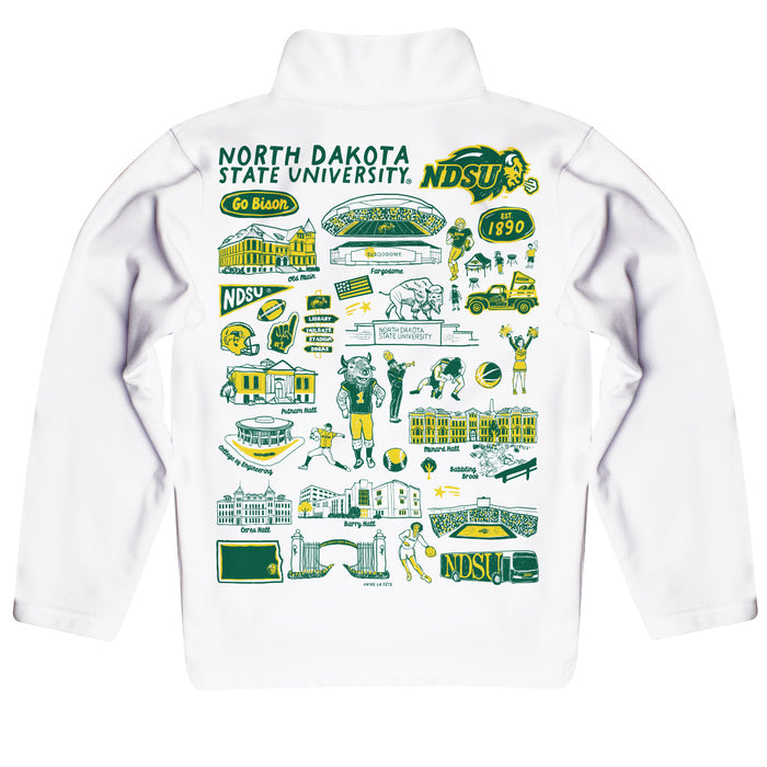 North Dakota Bison Hand Sketched Vive La Fete Impressions Artwork White Boys Quarter Zip Pullover V1 - Vive La Fête - Online Apparel Store