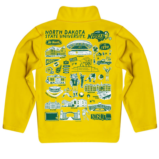 North Dakota Bison Hand Sketched Vive La Fete Impressions Artwork Gold Boys Quarter Zip Pullover V1 - Vive La Fête - Online Apparel Store