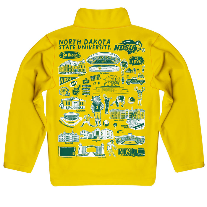 North Dakota Bison Hand Sketched Vive La Fete Impressions Artwork Gold Boys Quarter Zip Pullover V1 - Vive La Fête - Online Apparel Store
