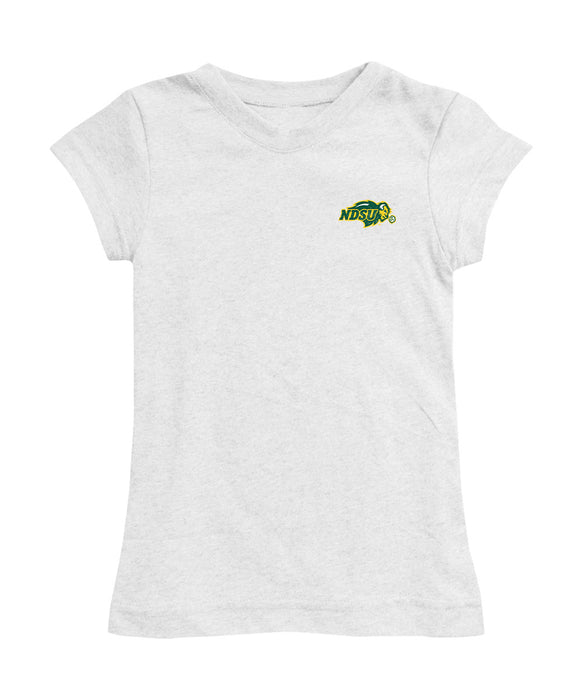 North Dakota Bison Hand Sketched Vive La Fete Impressions Artwork White Girls Cotton Short Sleeve Tee