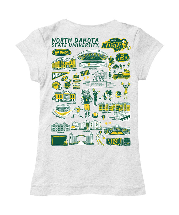 North Dakota Bison Hand Sketched Vive La Fete Impressions Artwork White Girls Cotton Short Sleeve Tee - Vive La Fête - Online Apparel Store