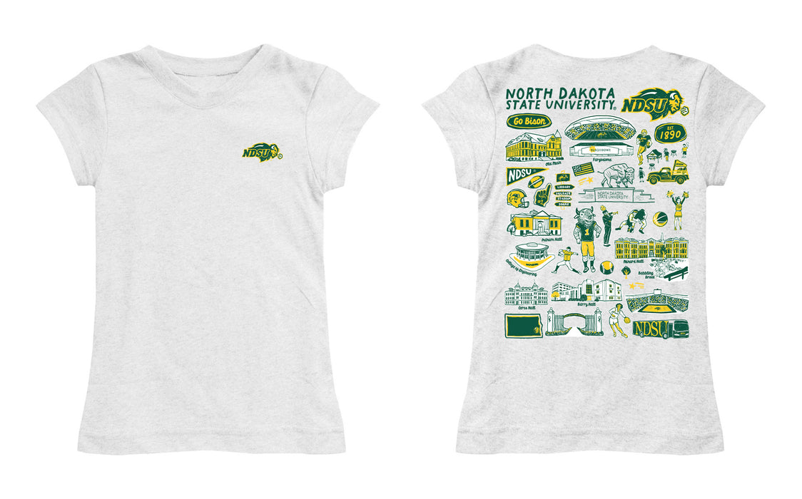 North Dakota Bison Hand Sketched Vive La Fete Impressions Artwork White Girls Cotton Short Sleeve Tee - Vive La Fête - Online Apparel Store