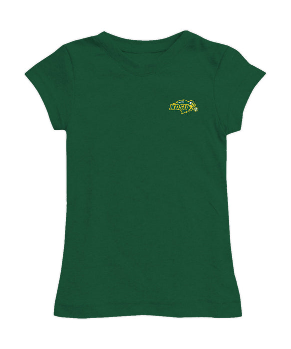 North Dakota Bison Hand Sketched Vive La Fete Impressions Artwork Green Girls Cotton Short Sleeve Tee