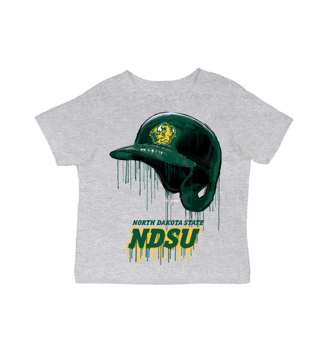 North Dakota Bison Original Dripping Baseball Helmet Grey Cotton T-Shirt  by Vive La Fete