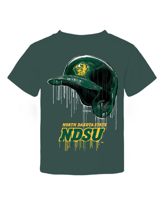 North Dakota Bison Original Dripping Baseball Helmet Green T-Shirt Cotton by Vive La Fete
