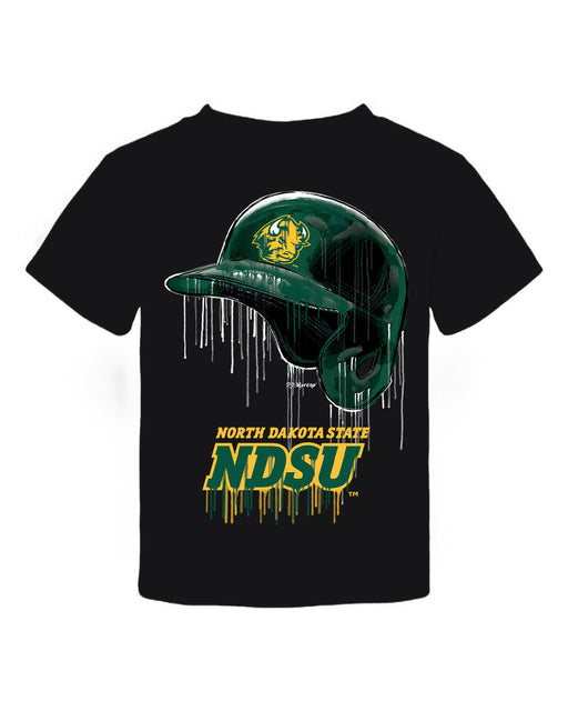 North Dakota Bison Original Dripping Baseball Helmet Black T-Shirt Cotton by Vive La Fete