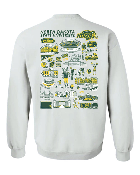 North Dakota Bison Hand Sketched Artwork Green Crewneck Sweatshirt for Women - Vive La Fête - Online Apparel Store