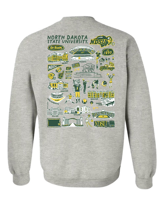 North Dakota Bison Hand Sketched Artwork Green Crewneck Sweatshirt for Women - Vive La Fête - Online Apparel Store