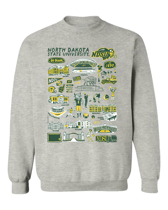 North Dakota Bison Hand Sketched Vive La Fete Impressions Grey Cotton Crewneck Sweatshirt for Women