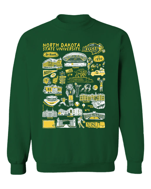 North Dakota Bison Vive La Fete Impressions Green Cotton Crewneck Sweatshirt for Women