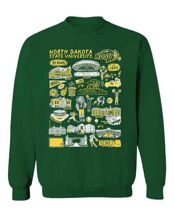 North Dakota Bison Vive La Fete Impressions Green Cotton Crewneck Sweatshirt for Women