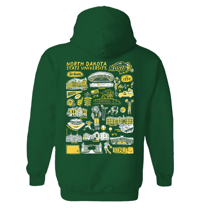 North Dakota Bison Hand Sketched Artwork Cotton Fleece Women Hoodie - Vive La Fête - Online Apparel Store