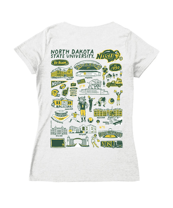 North Dakota Bison Hand Sketched Vive La Fete Impressions Artwork Green Women Cotton Short Sleeve V-Neck Tshirt