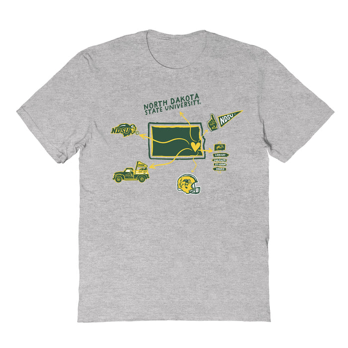 North Dakota Bison Hand Sketched Vive La Fete Impressions Icones Grey T-shirt for Women