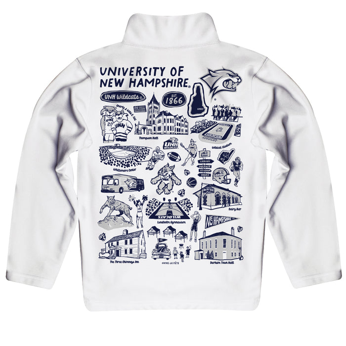 University of New Hampshire Wildcats UNH Hand Sketched Vive La Fete Impressions Artwork  White Boys Quarter Zip Pullover V1 - Vive La Fête - Online Apparel Store