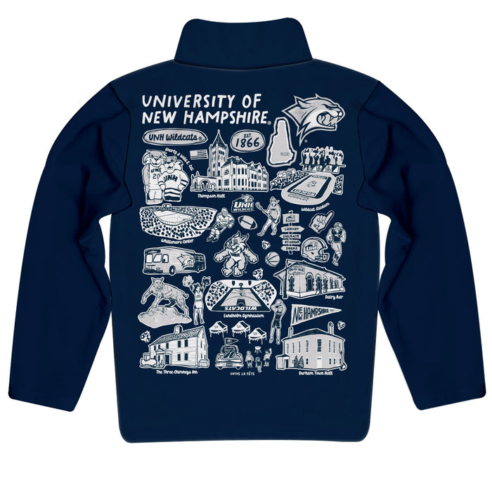 University of New Hampshire Wildcats UNH Hand Sketched Vive La Fete Impressions Artwork  Blue Boys Quarter Zip Pullover V1 - Vive La Fête - Online Apparel Store