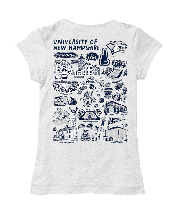 New Hampshire Wildcats UNH Hand Sketched Vive La Fete Impressions Artwork White Girls Cotton Short Sleeve Tee - Vive La Fête - Online Apparel Store