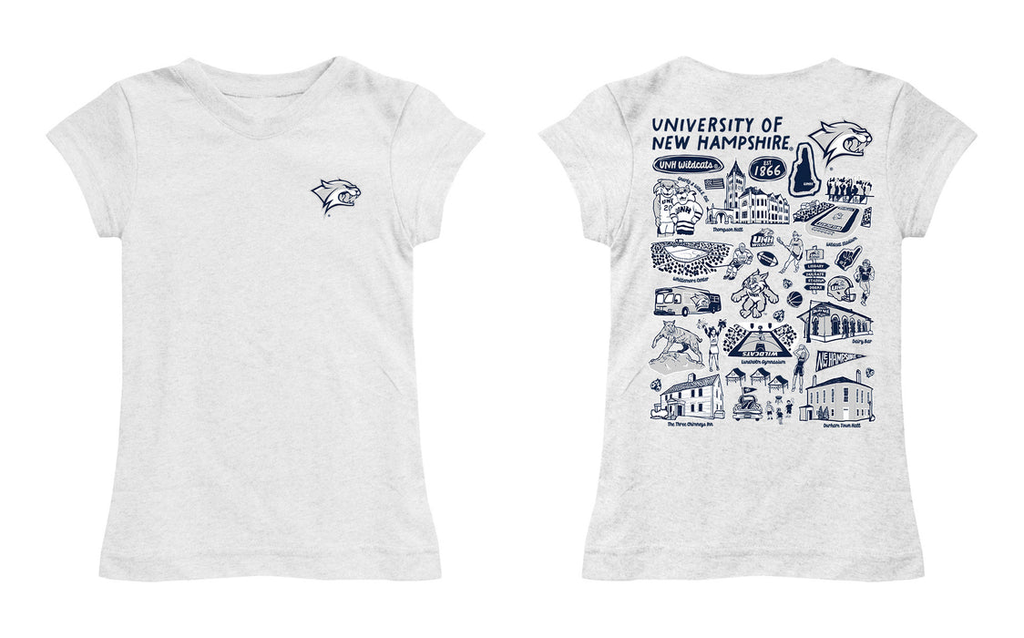 New Hampshire Wildcats UNH Hand Sketched Vive La Fete Impressions Artwork White Girls Cotton Short Sleeve Tee - Vive La Fête - Online Apparel Store