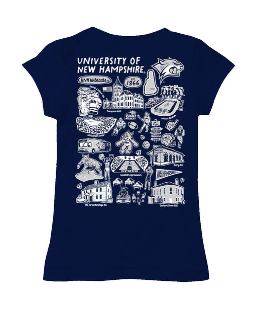 New Hampshire Wildcats UNH Hand Sketched Vive La Fete Impressions Artwork Navy Girls Cotton Short Sleeve Tee - Vive La Fête - Online Apparel Store