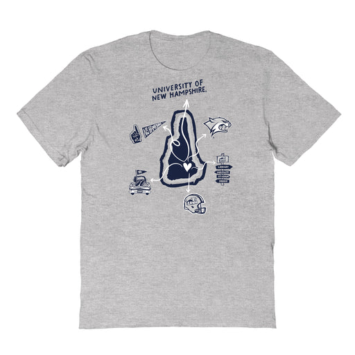 New Hampshire Wildcats UNH Hand Sketched Vive La Fete Impressions Icones Kids Grey T-shirt