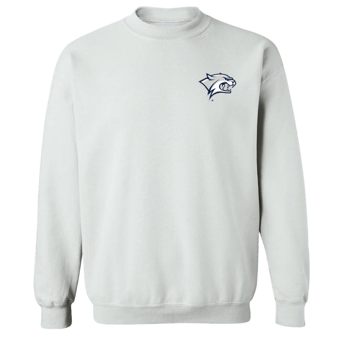 New Hampshire Wildcats UNH Hand Sketched Vive La Fete Impressions Artwork White Crew Neck Sweatshirt for Women