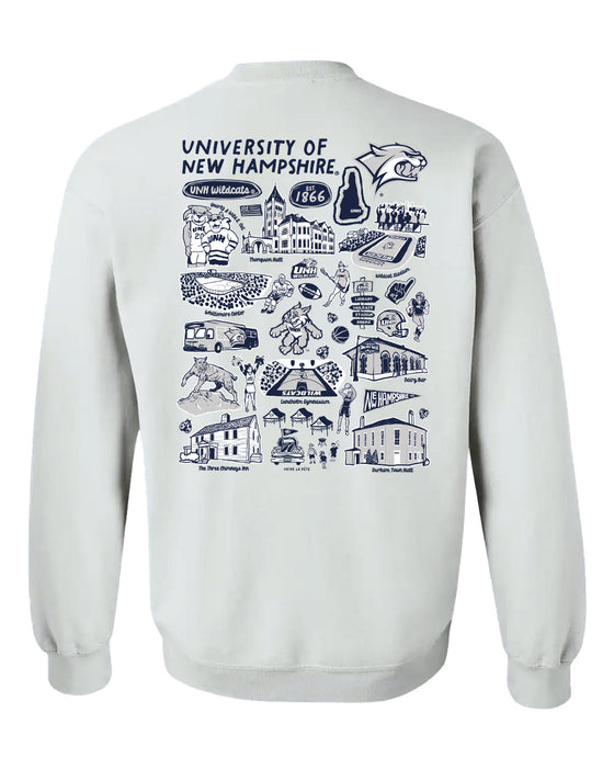 New Hampshire Wildcats UNH Hand Sketched Artwork Navy Crewneck Sweatshirt for Women - Vive La Fête - Online Apparel Store