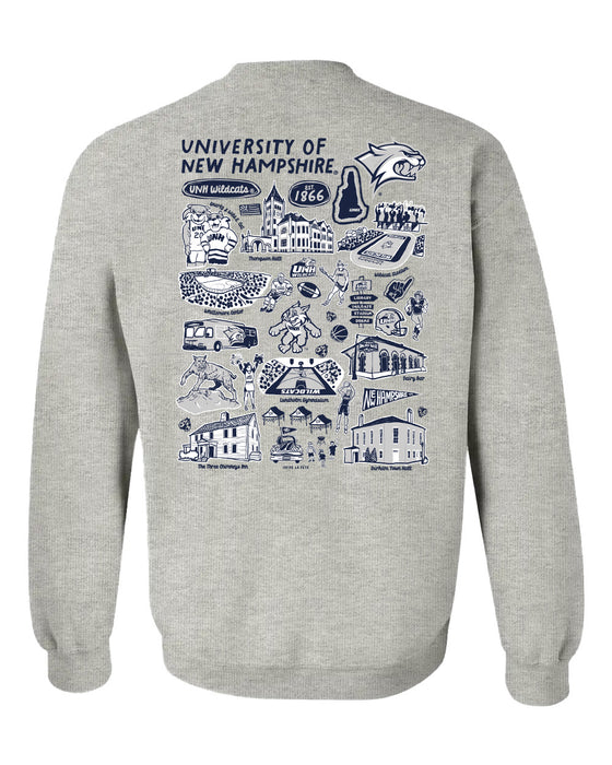 New Hampshire Wildcats UNH Hand Sketched Artwork Navy Crewneck Sweatshirt for Women - Vive La Fête - Online Apparel Store