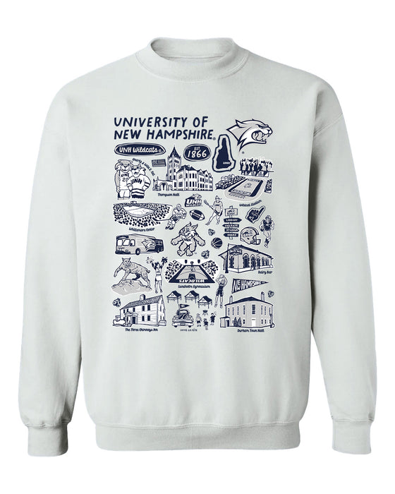 New Hampshire Wildcats UNH Hand Sketched Vive La Fete Impressions White Cotton Crewneck Sweatshirt for Women