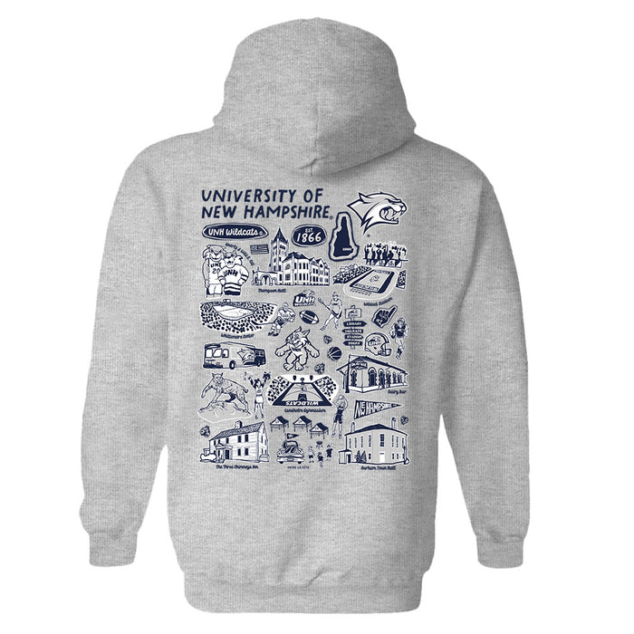 New Hampshire Wildcats UNH Hand Sketched Artwork Cotton Fleece Women Hoodie - Vive La Fête - Online Apparel Store