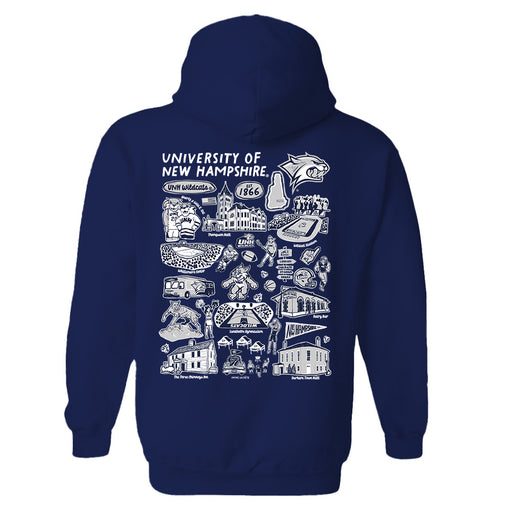 New Hampshire Wildcats UNH Hand Sketched Artwork Cotton Fleece Women Hoodie - Vive La Fête - Online Apparel Store