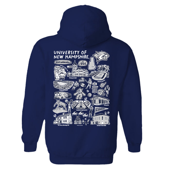 New Hampshire Wildcats UNH Hand Sketched Artwork Cotton Fleece Women Hoodie - Vive La Fête - Online Apparel Store