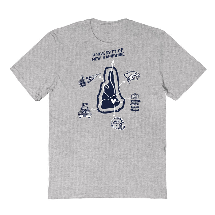 New Hampshire Wildcats UNH Hand Sketched Vive La Fete Impressions Icones Grey T-shirt for Women