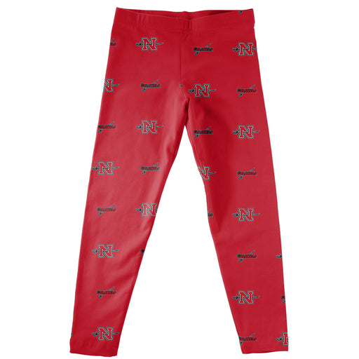 Nicholls State University Colones Vive La Fete Girls All Over Two Logos Elastic Waist Classic Play Red Leggings Tights