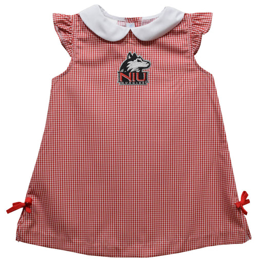 Northern Illinois Huskies Embroidered Red Cardinal Gingham A Line Dress