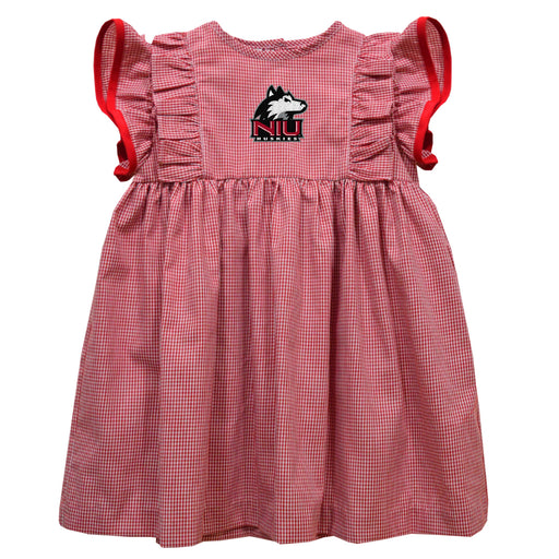 Northern Illinois Huskies Embroidered Cardinal Red Gingham Ruffle Dress