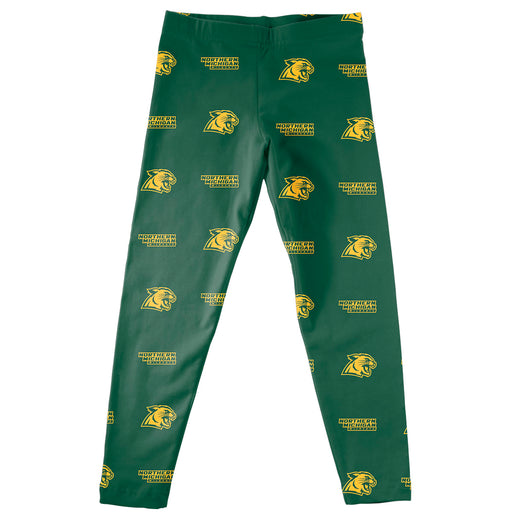 NMU Northern Michigan Wildcats Vive La Fete Girls All Over Two Logos Elastic Waist Classic Play Green Leggings Tights