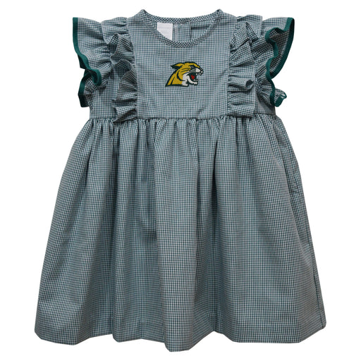 NMU Northern Michigan Wildcats Embroidered Hunter Green Gingham Ruffle Dress