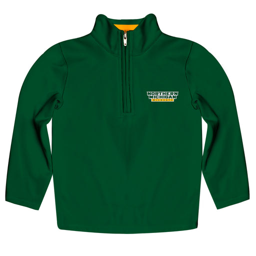NMU Northern Michigan Wildcats Vive La Fete Game Day Solid Green Quarter Zip Pullover Sleeves